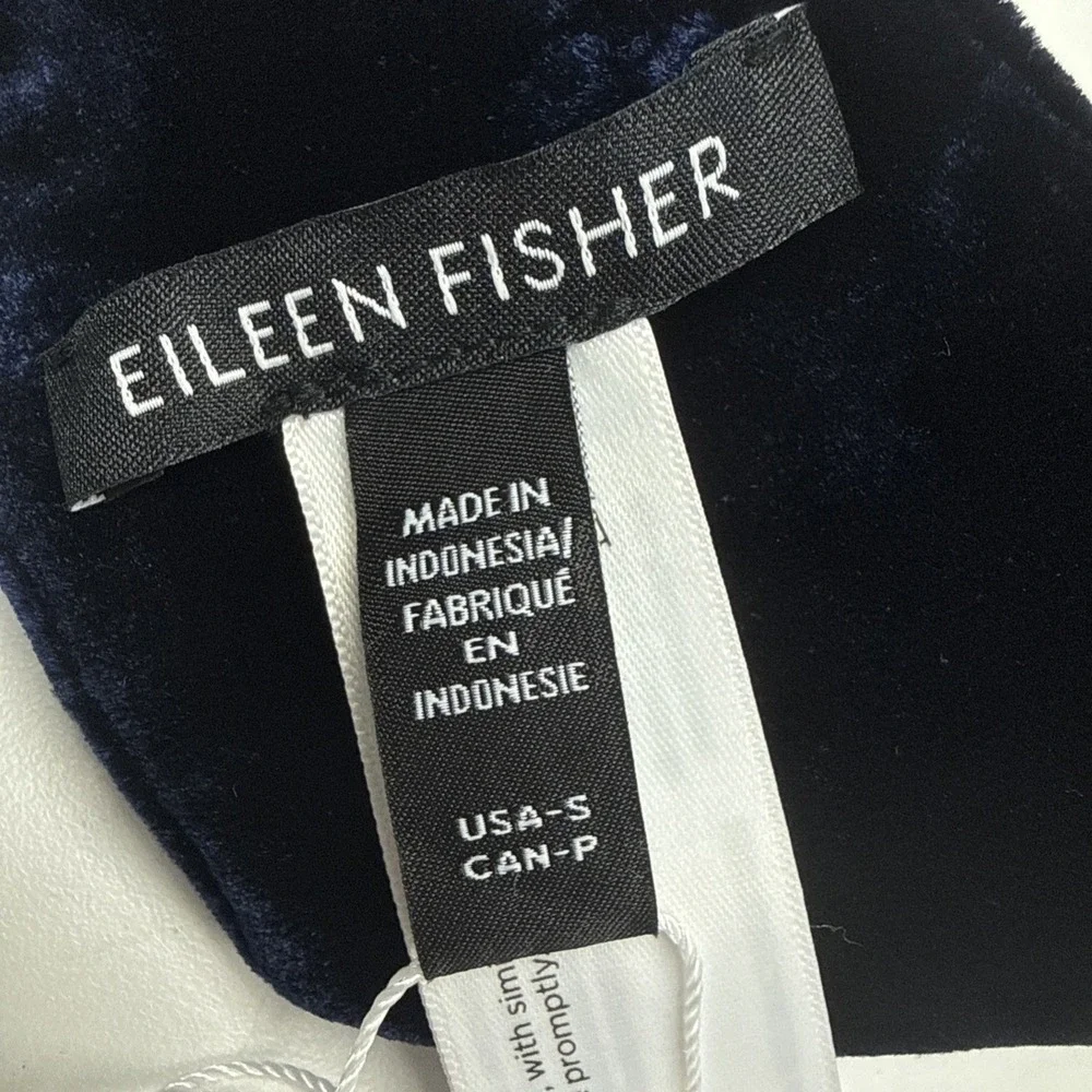 NWT Eileen Fisher Velvet Wrap Belt Navy Blue Silk Blend Obi Sash Size Small $78